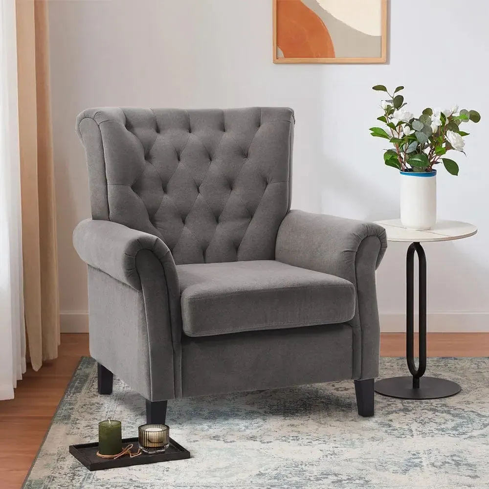 Accent Chair with Oak Legs - Velvet, Wooden Frame product