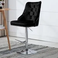 Adjustable Bar Stool with Floral Velvet Upholstery - Black alternate view