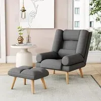 Adjustable Recliner with Footstool - Grey, Fabric