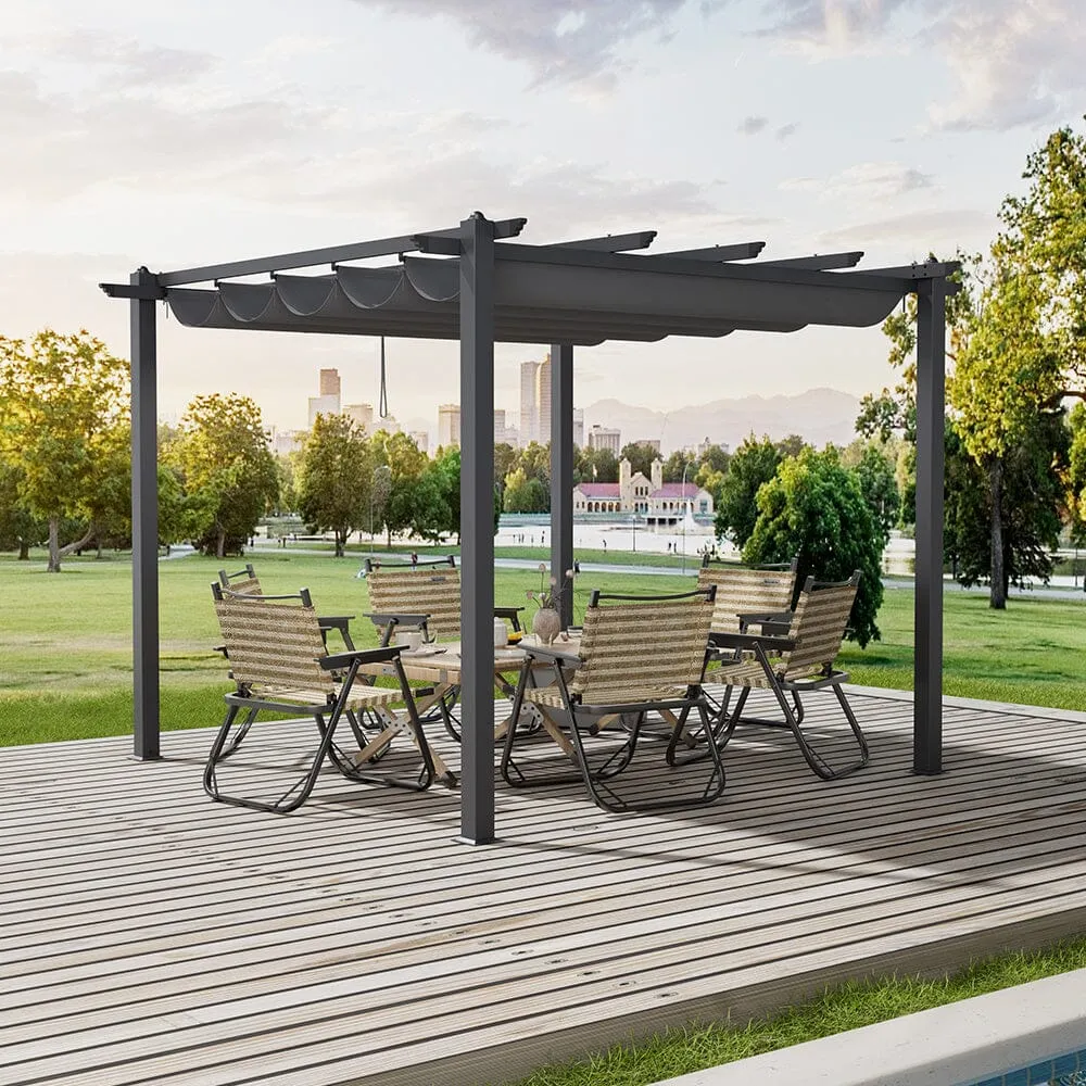 Aluminum Patio Pergola with Retractable Canopy - Black, Aluminum product