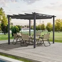 Aluminum Pergola with Retractable Canopy - Black, Aluminum