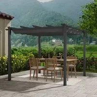 Aluminum Pergola with Retractable Canopy - Black, Aluminum
