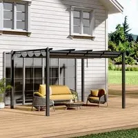 Aluminum Pergola with Retractable Canopy - Black, Aluminum