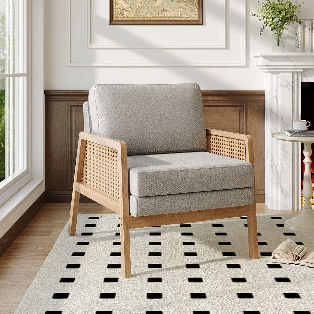 Armchair with Rattan Frame - Light Grey, Fabric product
