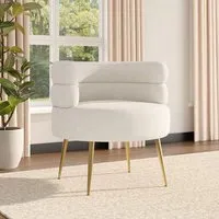 Bouclé Tiered Accent Chair with Gold Metal Legs - White alternate view