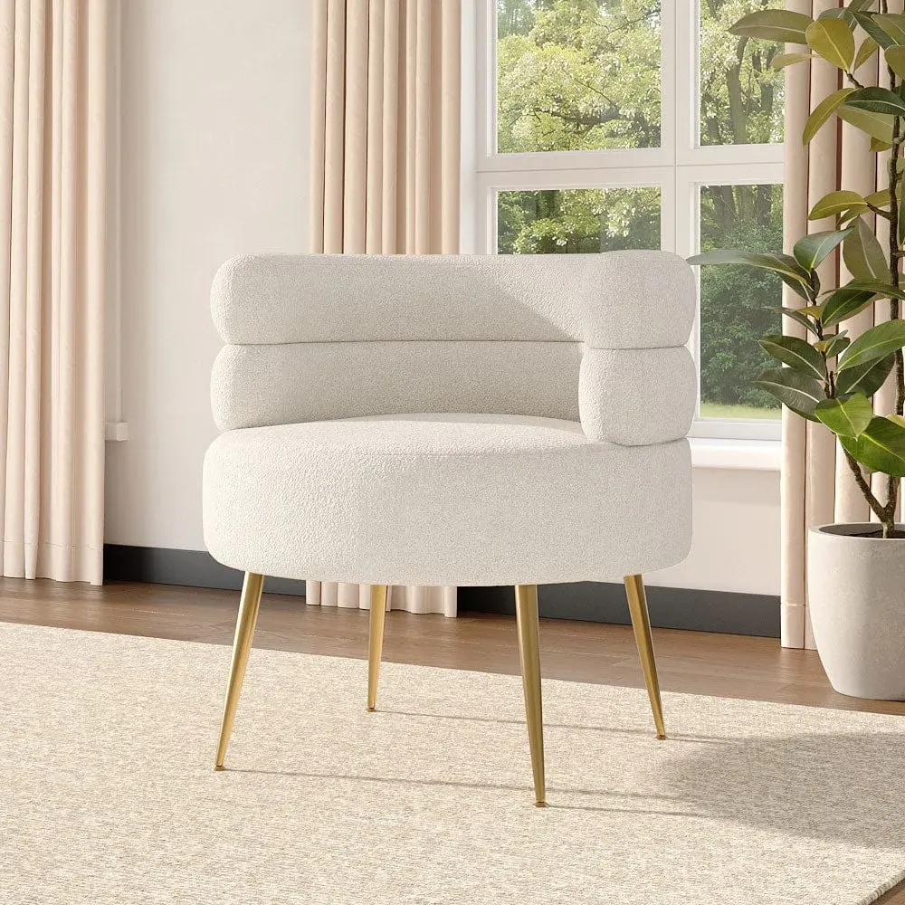Bouclé Tiered Accent Chair with Gold Metal Legs - White product