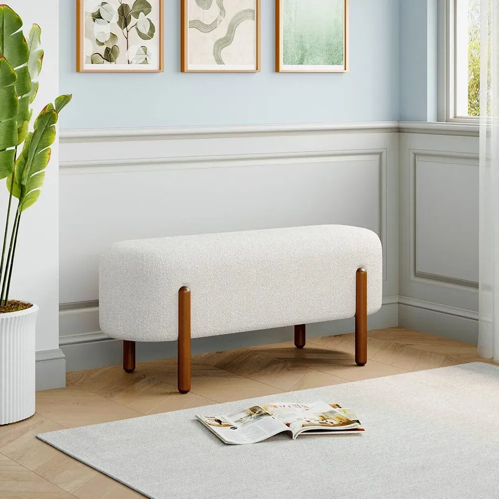 Boucle Bench with Walnut Wood Legs - Beige product