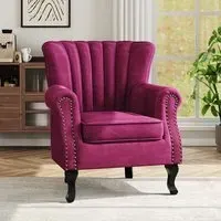 Button Tufted Armchair with Throw Pillow - Velvet