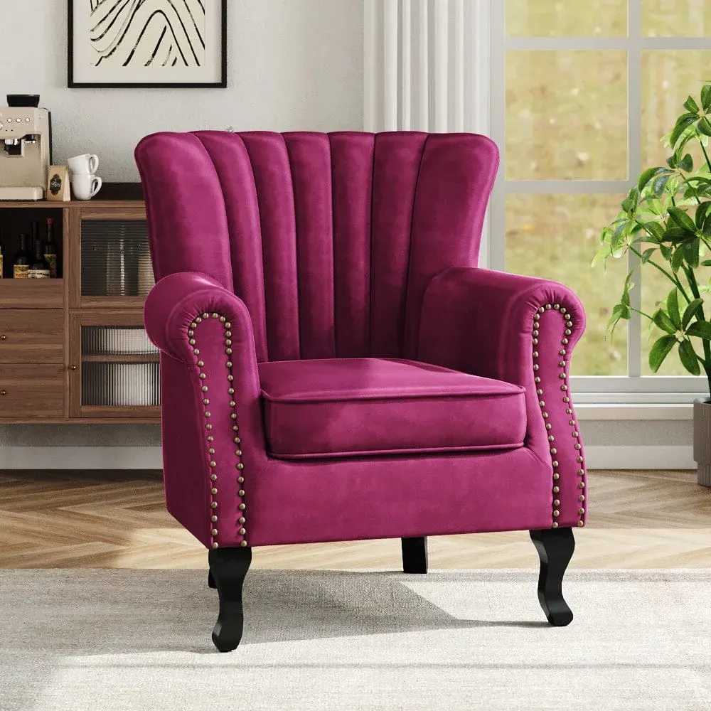 Button Tufted Armchair with Throw Pillow - Velvet