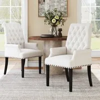 Button Tufted Upholstered Dining Chair with Armrests - Linen alternate view