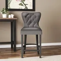 Buttoned Bar Stool - Grey, Velvet