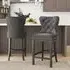 Buttoned Bar Stool - Grey, Velvet