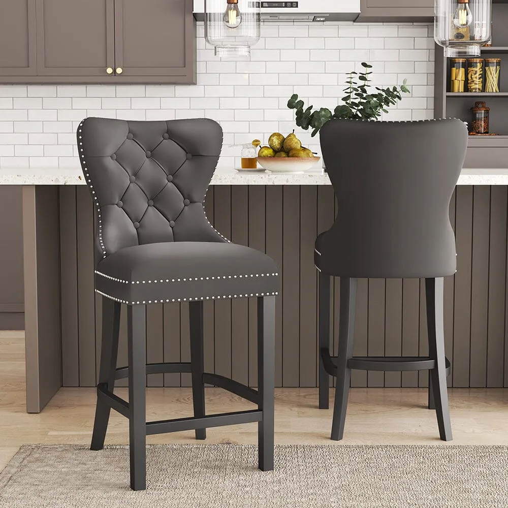 Buttoned Bar Stool - Grey, Velvet