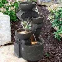 C Shaped Cascade Bowl Fountain with LED Light - Grey