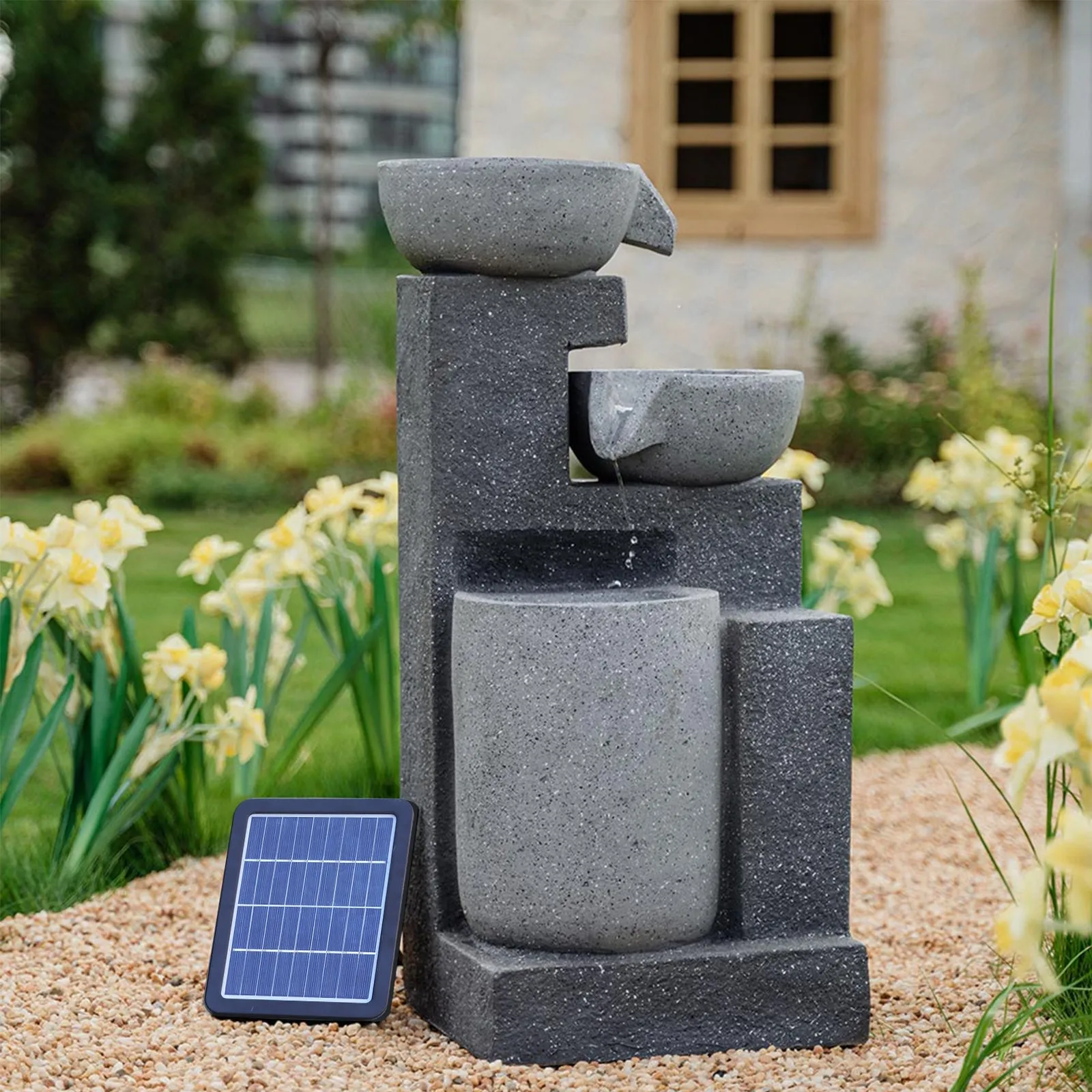 Cascading Garden Fountain with LED Light - Solar Powered