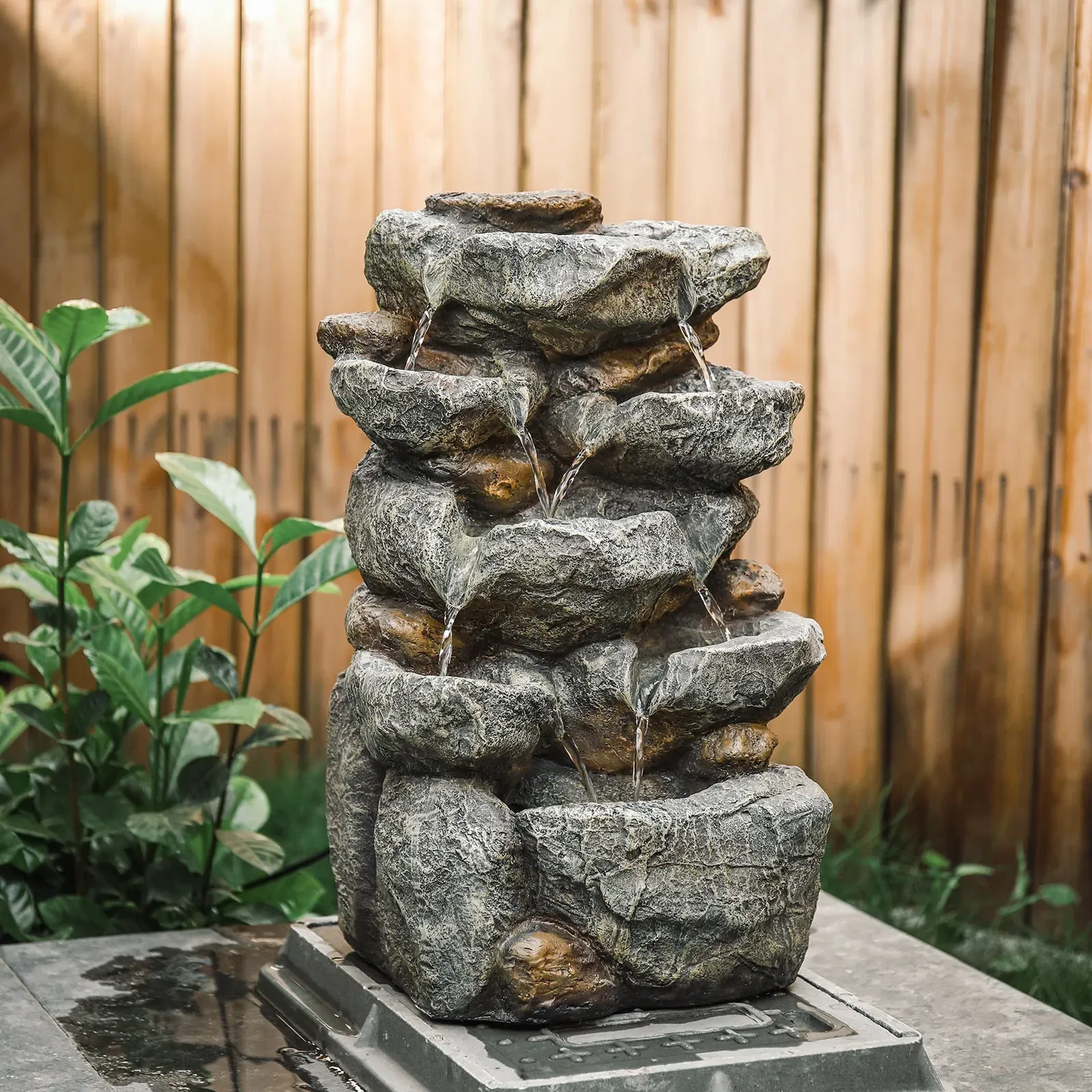 Cascading Tiered Water Fountain with LED Lights - Resin product