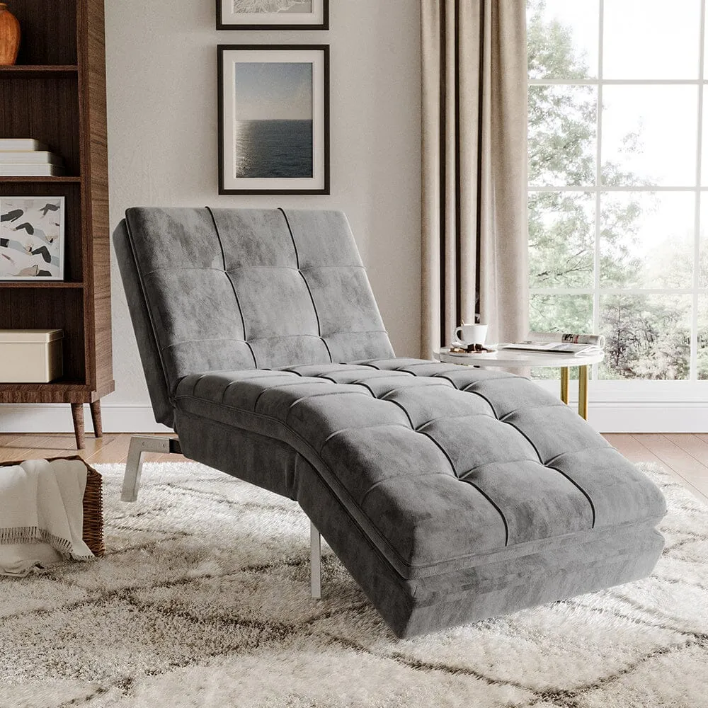 Chaise Lounge with Adjustable Back - Grey, Velvet image