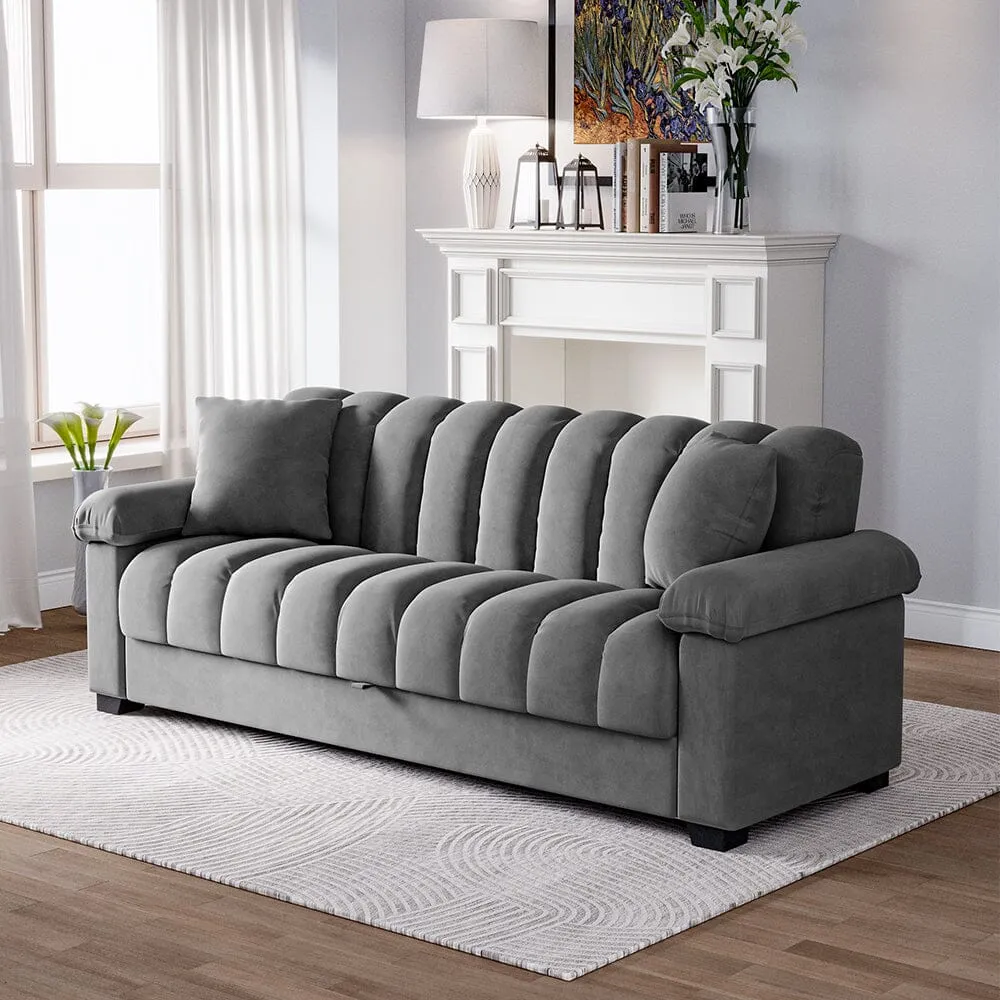 Channel Sleeper Sofa Bed - Grey, Fabric image