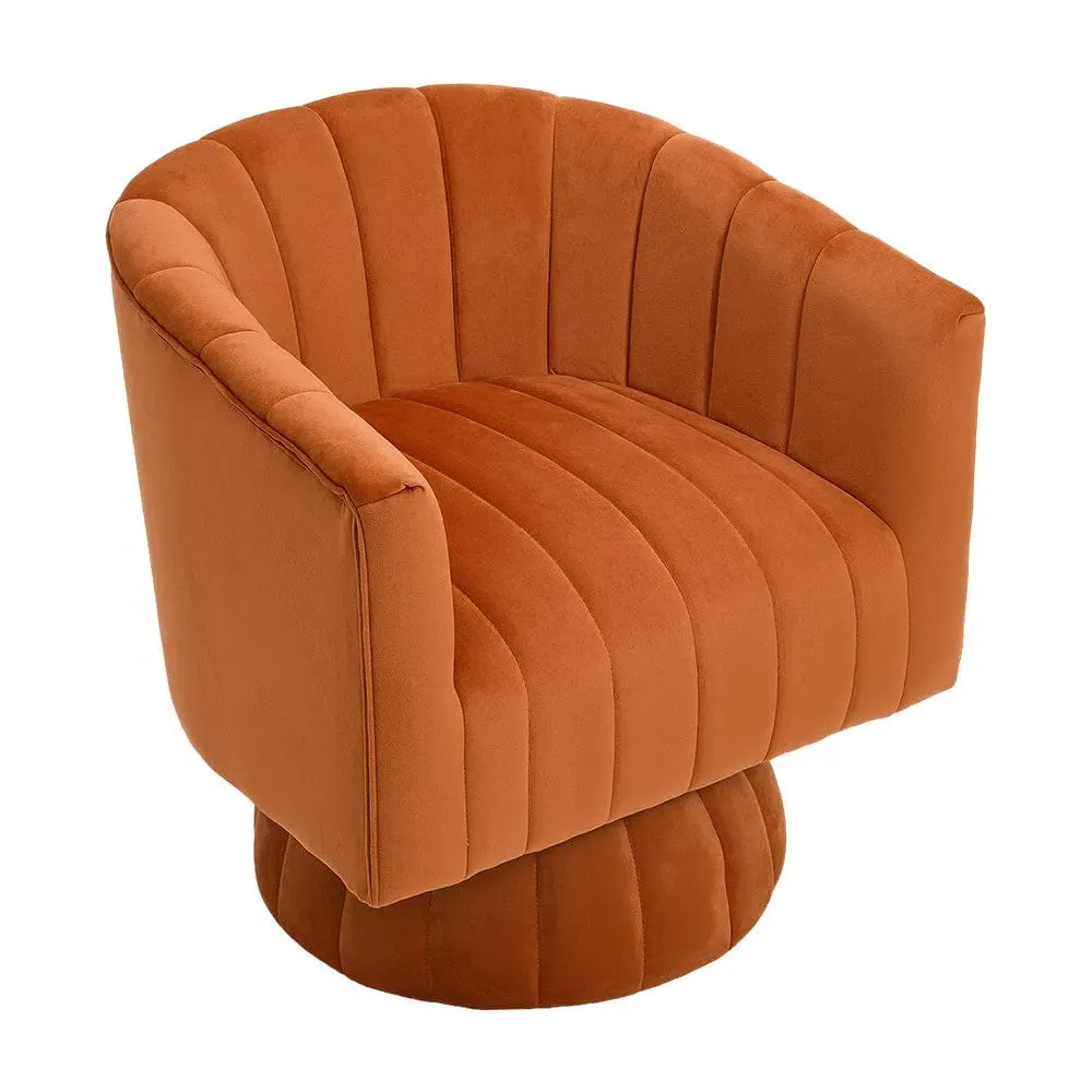 Channel-Tufted Swivel Barrel Chair - Solid Wood, High-Density Foam product
