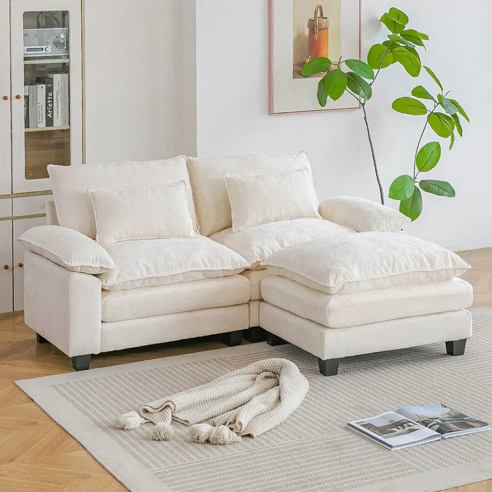 Chenille 2-Seater Modular Sofa with Ottoman - Chenille product