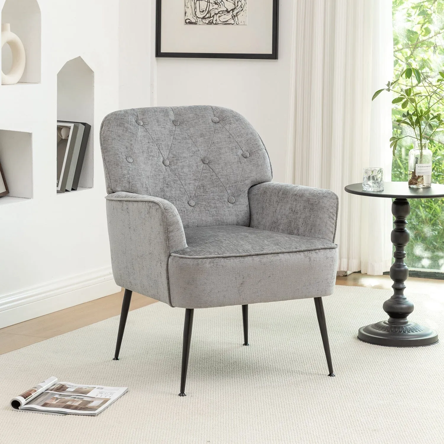 Chenille Accent Chair with Metal Legs - Off-White, Chenille product