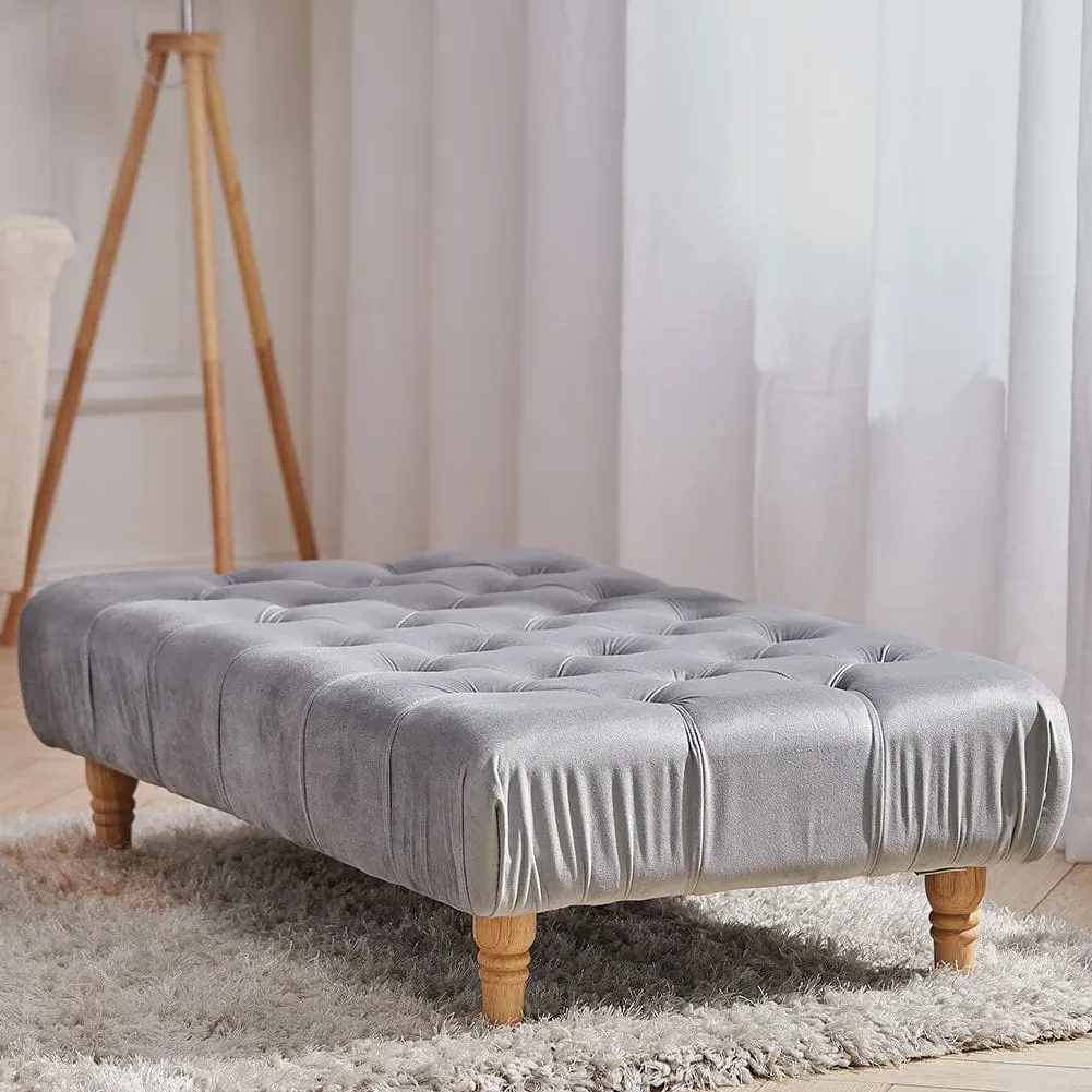 Chesterfield Tufted Ottoman Bench - Grey, Velvet product