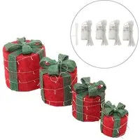 Christmas Gift Box Set with LED Lights 4-Piece - Red, Burlap alternate view