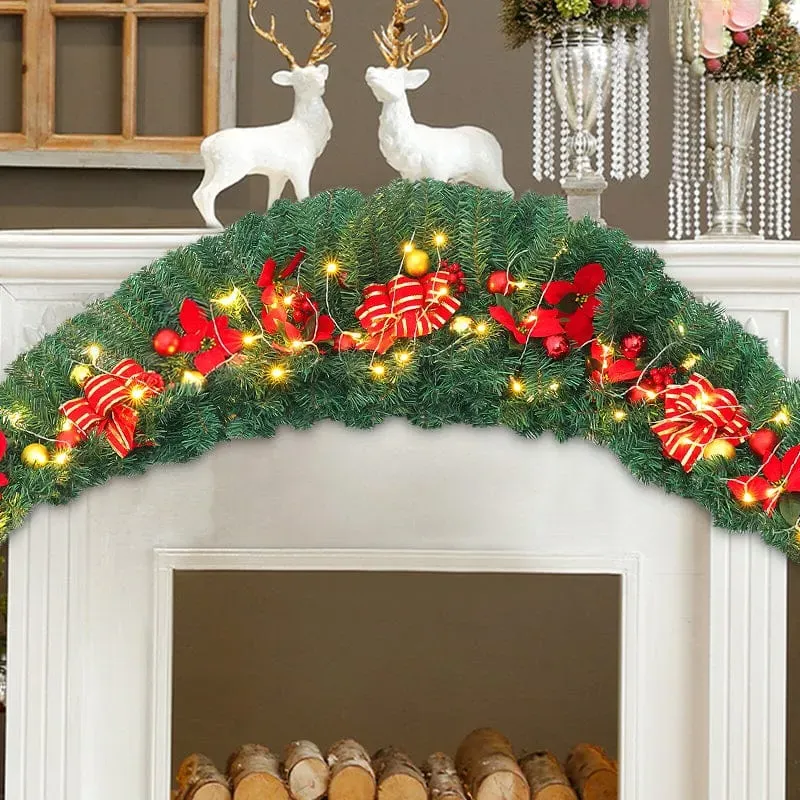 Christmas Rattan Garland 1.8m with Bows and Balls - Green, Rattan product