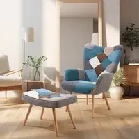 Colour Block Wingback Armchair with Footstool - Multicoloured