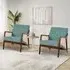 Corduroy Armchair with Rattan Armrest - Green