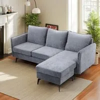 Corner Sofa with Spring Cushioning - Green, Polyester alternate view