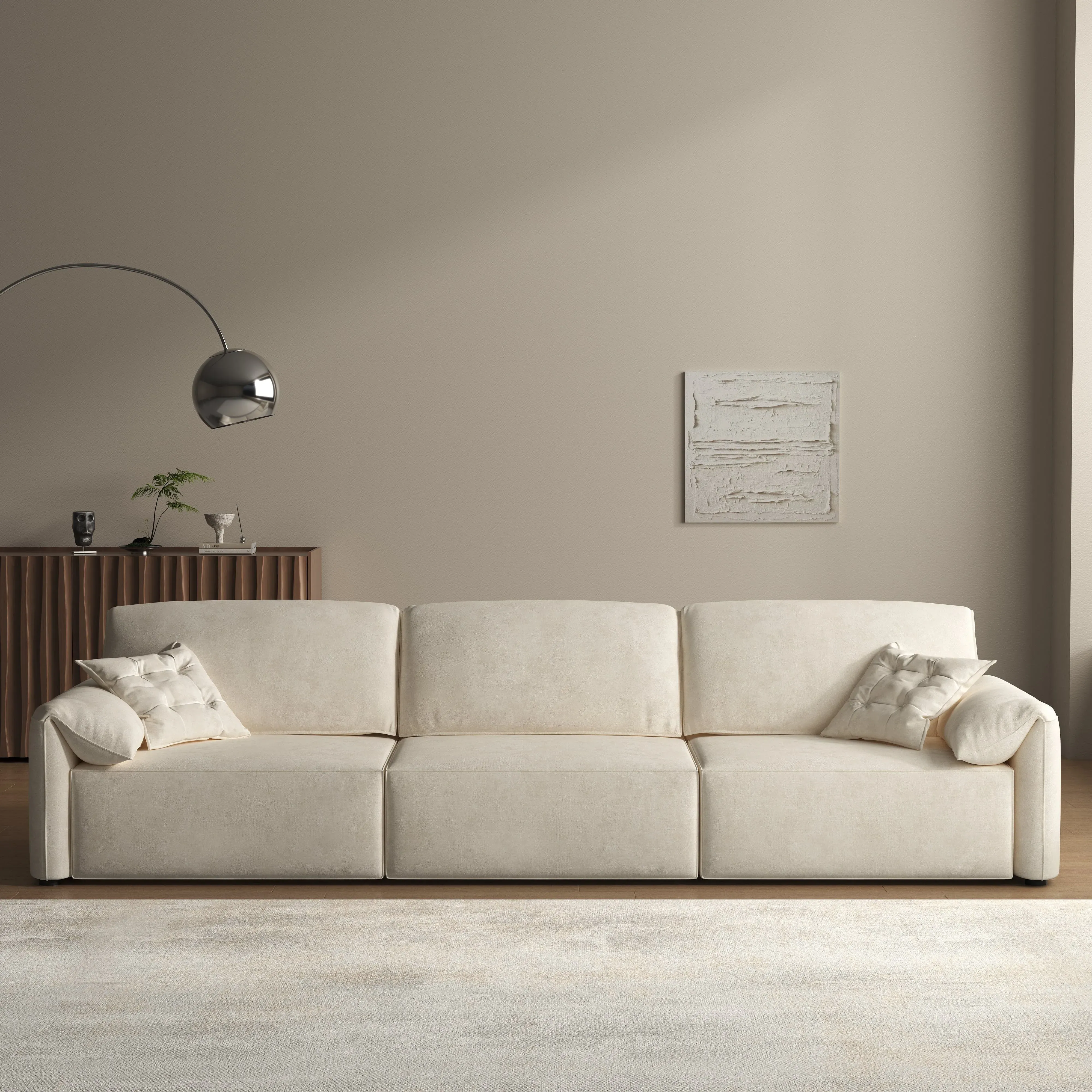 Cottonfy 3-Seater Modular Chaise Sofa Bed with Remote - Off-White image
