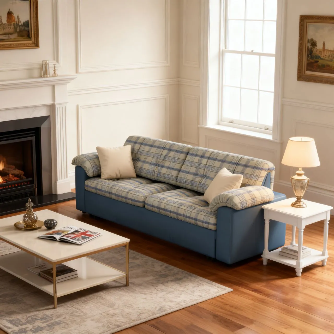 Cottonfy 3-Seater Sofa Bed with Storage - Plaid