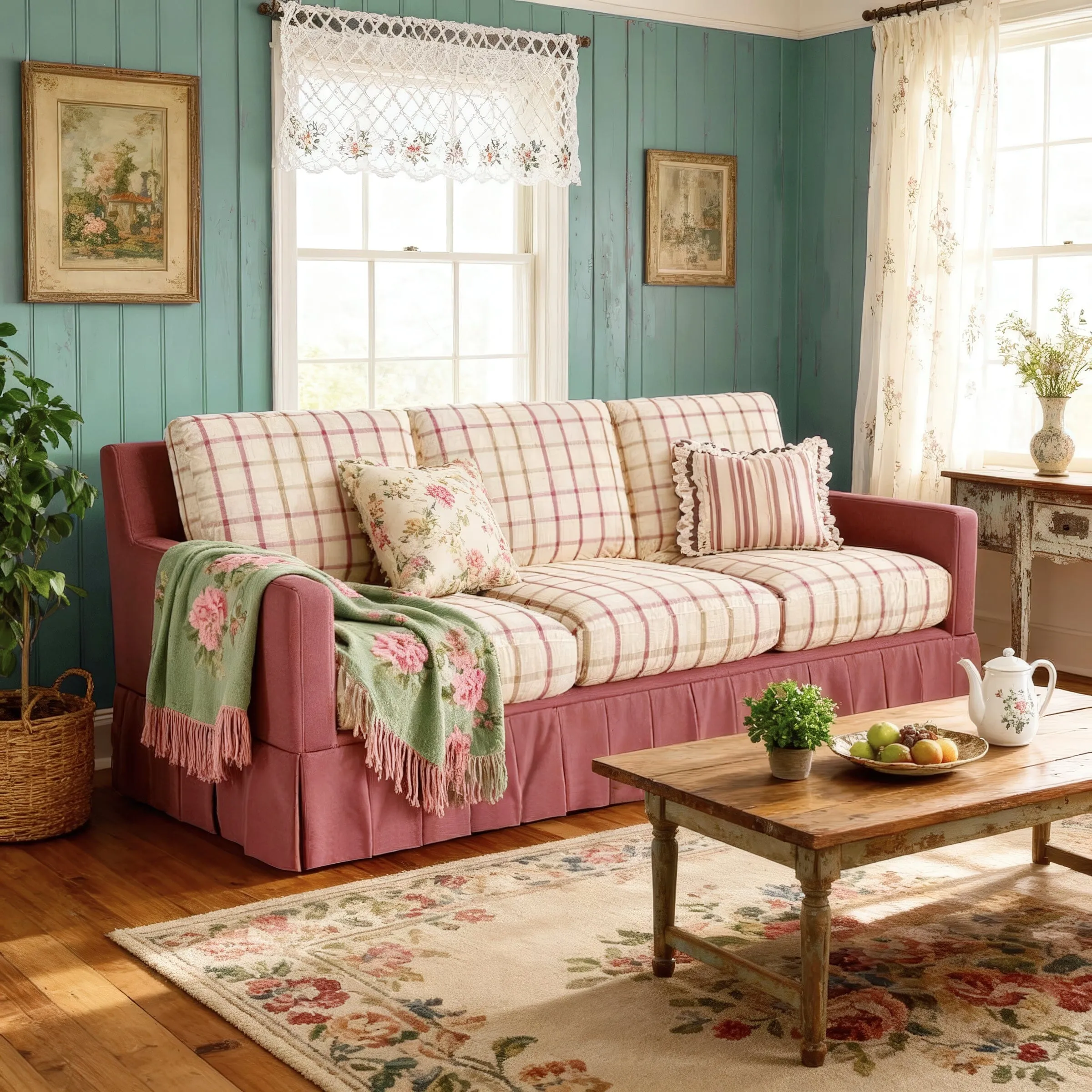 Cottonfy Country Check Sofa with Removable Covers - Cotton image
