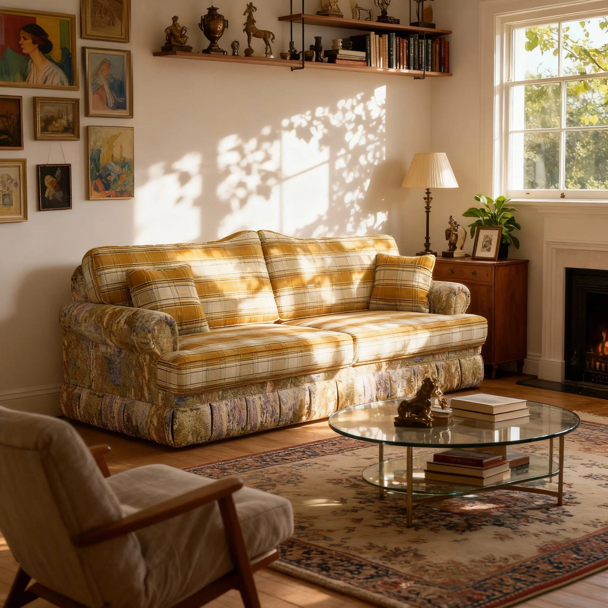 Cottonfy Heritage Plaid Skirted Sofa with Storage - Chenille