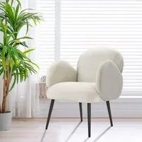 Curved Armrest Leisure Chair - White, Teddy Fleece