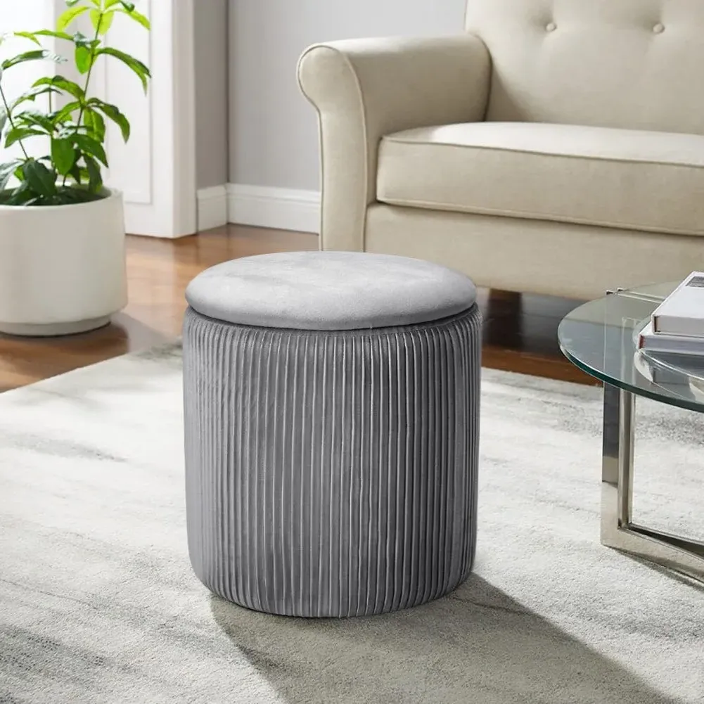 Cylindrical Storage Stool Ribbed - Slate Grey, Velvet product