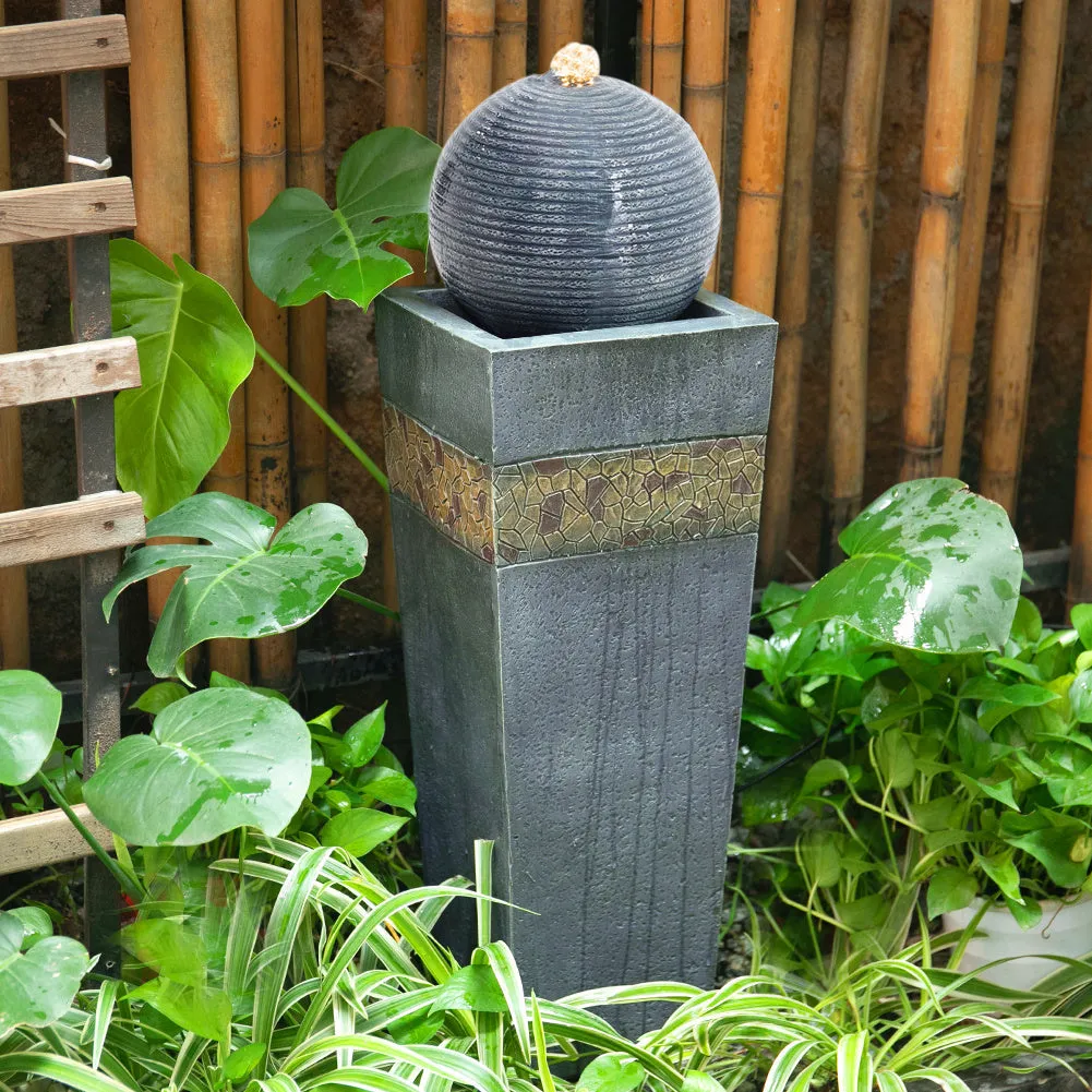 Cylindrical Water Fountain with LED Light - Navy Blue, Resin product