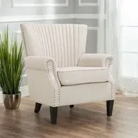 Deep Cushioned Armchair with Nailhead Trim - Beige