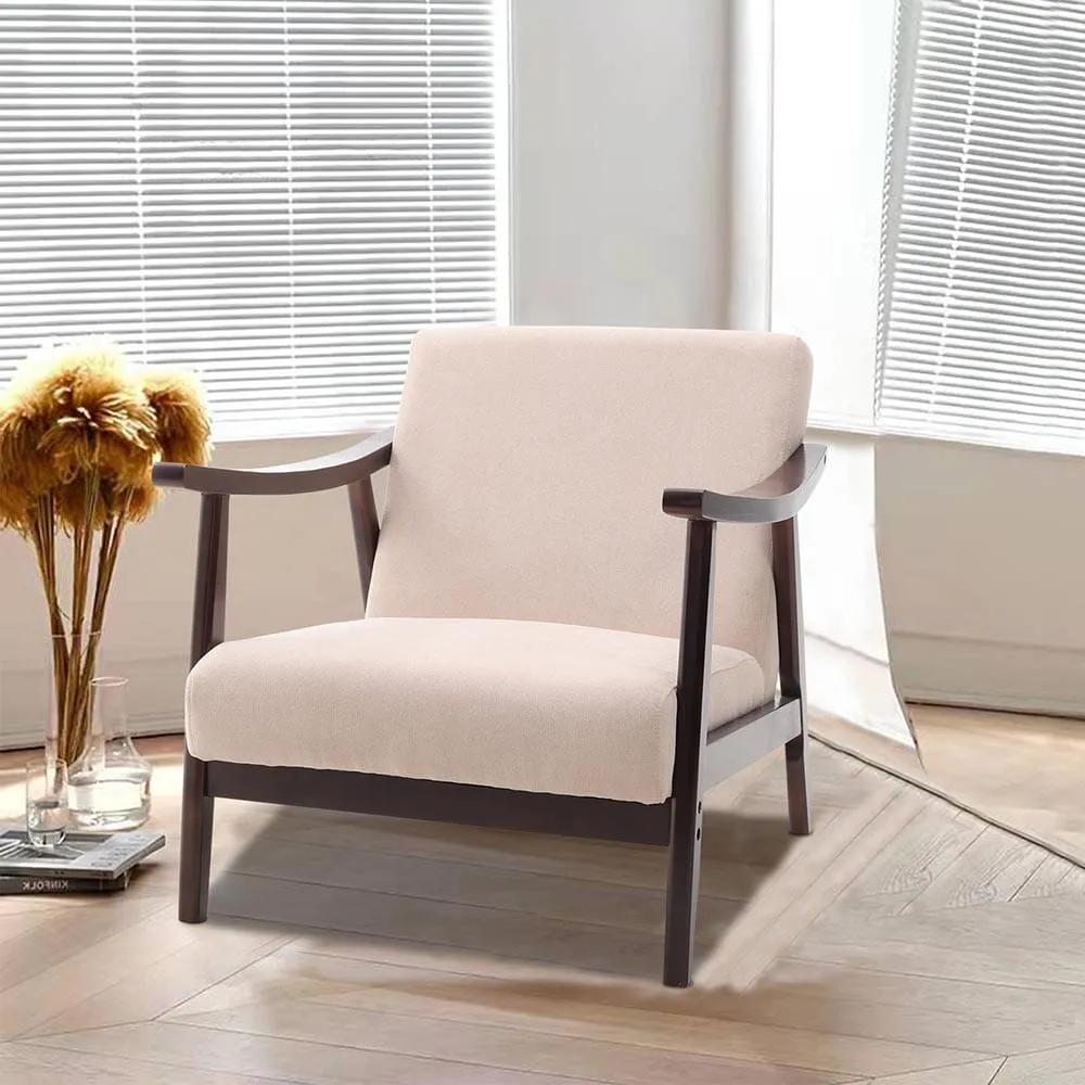 Direct Wooden Single Armchair - Beige, Fabric
