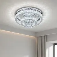 Double Tier Round Crystal Ceiling Light - Chrome