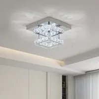 Double Tier Square Crystal Ceiling Light - Chrome