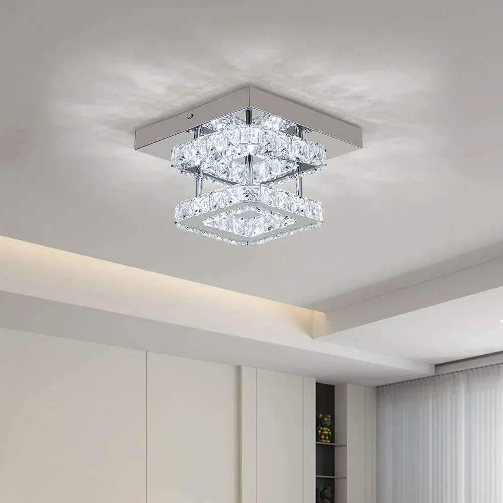 Double Tier Square Crystal Ceiling Light - Chrome image