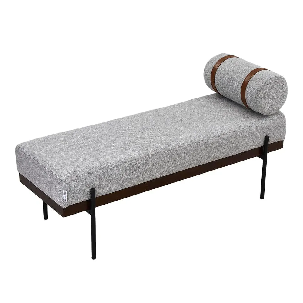 Fabric Bench with Bolster Pillow - Light Grey, Linen product