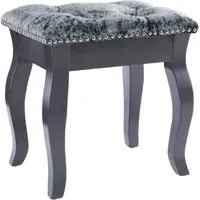Floral Upholstered Dressing Stool - Silver-Grey, Velvet