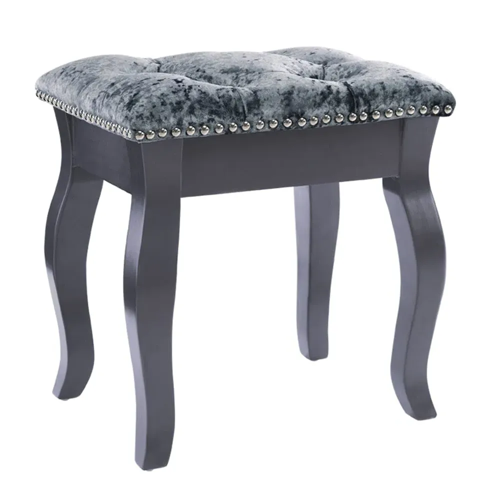 Floral Upholstered Dressing Stool - Silver-Grey, Velvet