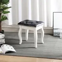 Floral Upholstered Dressing Stool - Silver-Grey, Velvet