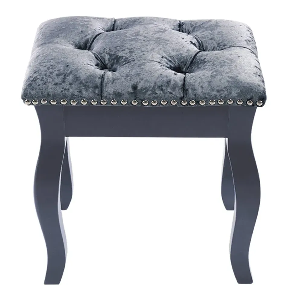 Floral Upholstered Dressing Stool - Silver-Grey, Velvet product