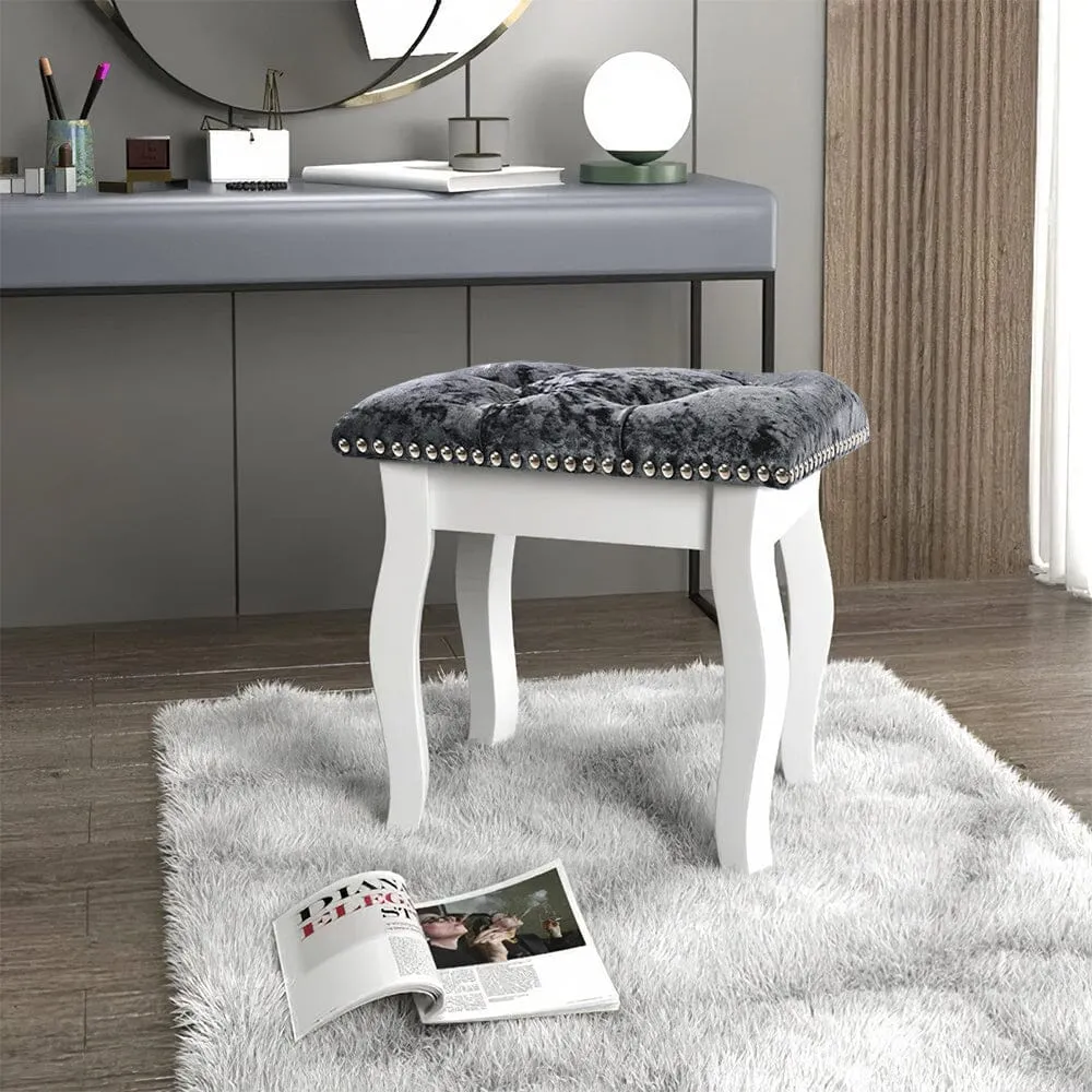 Floral Upholstered Dressing Stool - Silver-Grey, Velvet image
