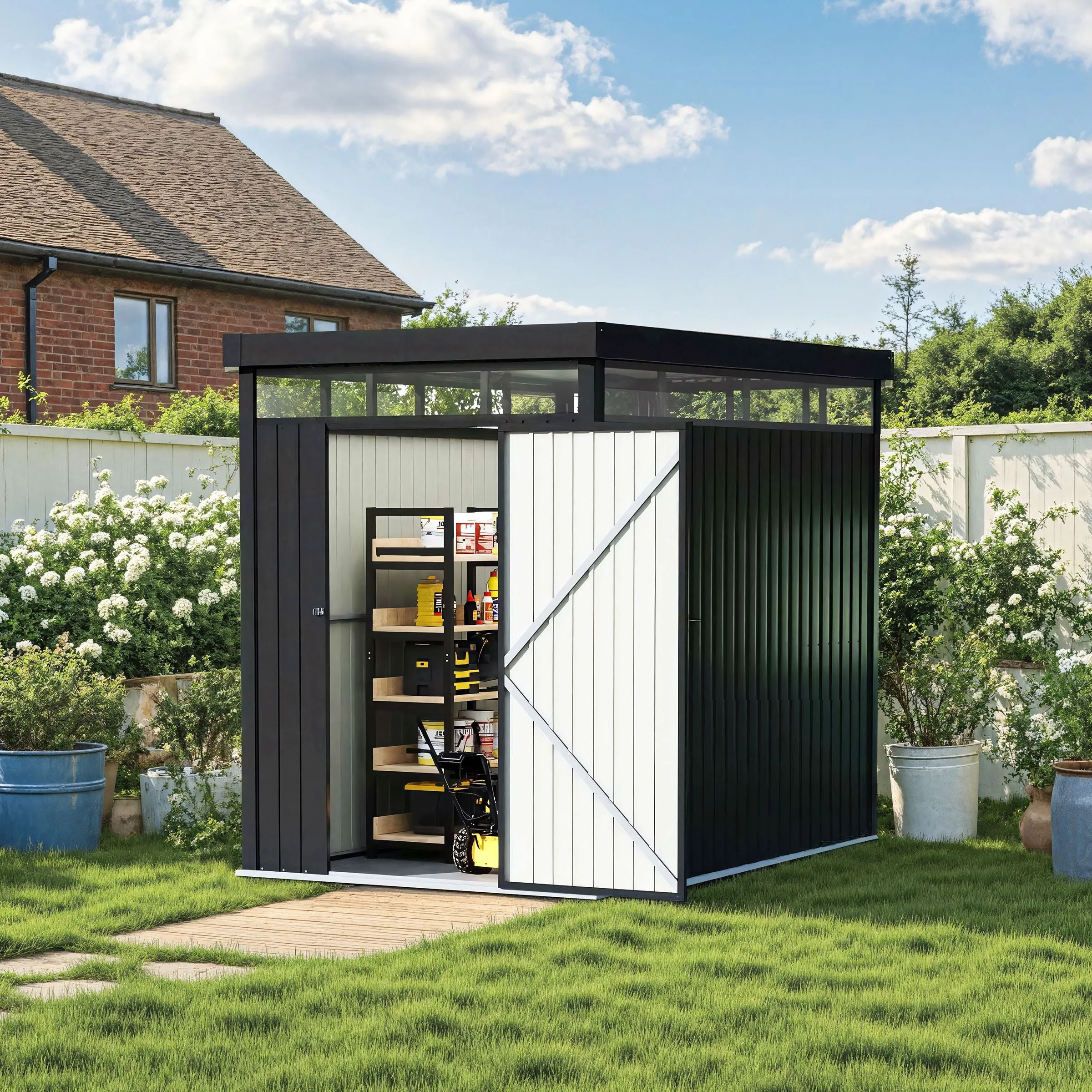 Galvanized Steel Storage Shed with Lockable Doors - Charcoal Black product
